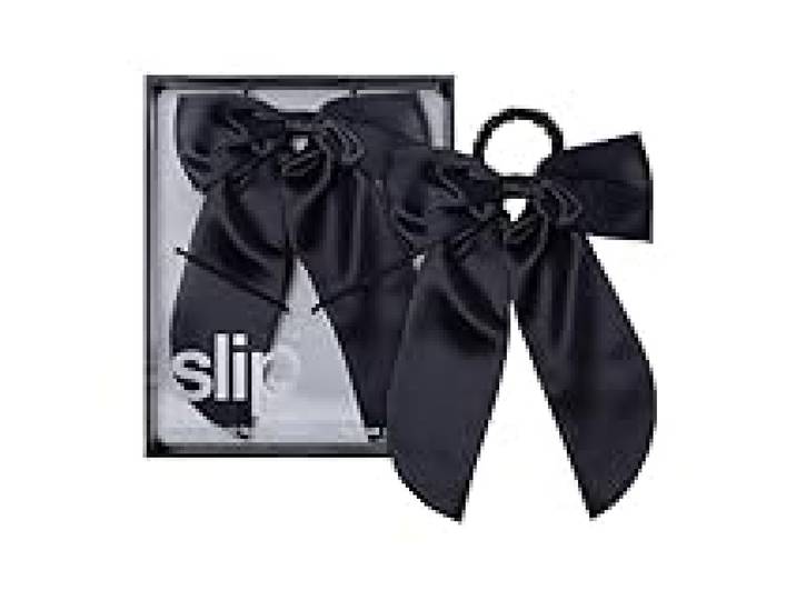 Slip Noeud à cheveux en pure soie - Noir - Nœud surdimensionné en soie de mûrier avec élastique intégré - Réduit la casse, les plis et les frisottis - Accessoire pour cheveux luxueux