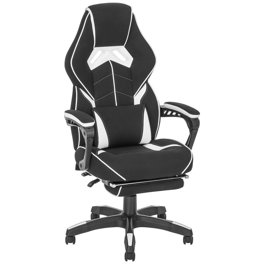 Novel Gamingstuhl , Schwarz, Weiss , Metall, Kunststoff, Textil , Sternfuss , 65x114x67 cm , Sitzfläche 360° drehbar, ausziehbare Fussstütze , Baby- und Kindermöbel, Kinderzimmer & Jugendzimmer, Jugendschreibtischstuhl & Kinderschreibtischstuhl