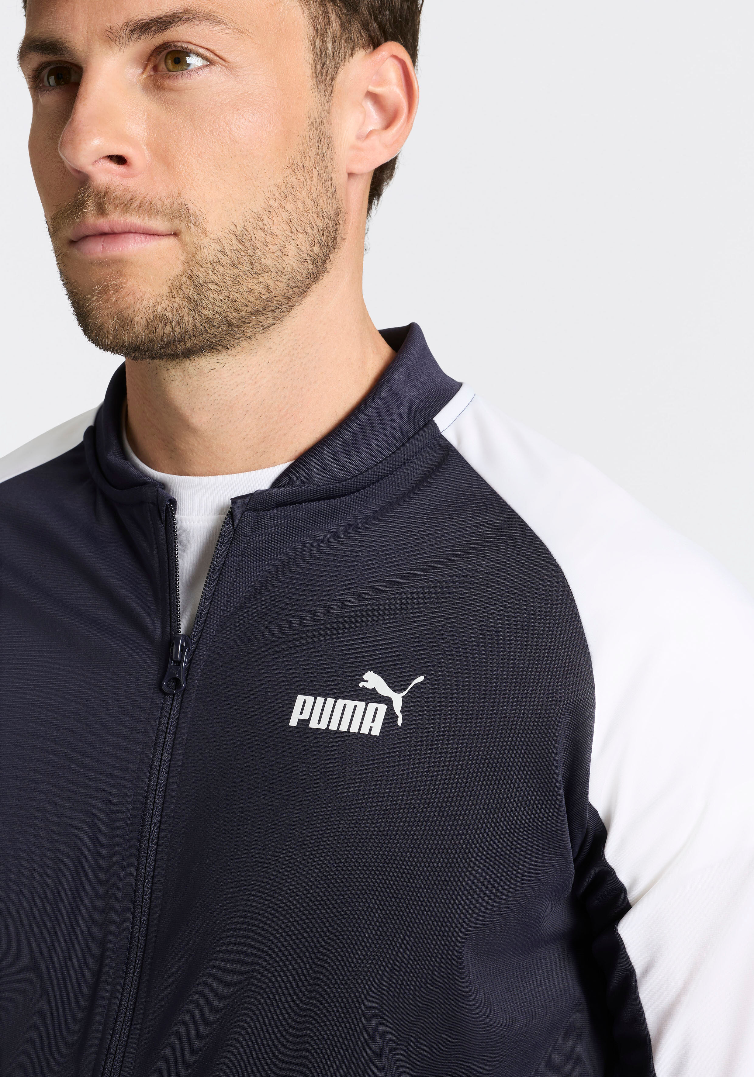 Trainingsanzug PUMA "POLY BASEBALL SUIT", Herren, Gr. XL, blau (new navy), Trikot, Obermaterial: 100% Polyester, unifarben, regular fit, Sportanzüge Trainingsanzug, Set, für Sportmode und Streetwear, für Bewegungsfreiheit designt