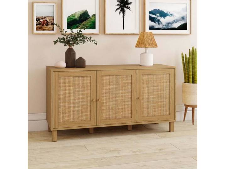 ID MARKET buffet HANAE 3 portes 113 cm Cannage bois cannage