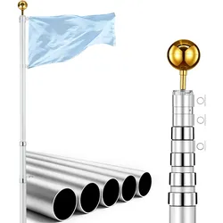 VEVOR Teleskop Fahnenmast 6 m, Flaggenmast-Set für den Außenbereich, Extra Dicke Aluminium-Fahnenstange mit PVC-Bodenhülse, Ideal für Garten, Private & Gewerbliche Nutzung, Silber