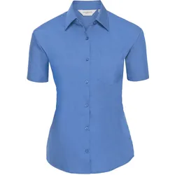 Russell Collection Klassische Baumwollmischgewebe Popeline Bluse - Kurzarm, corporate blue, XS