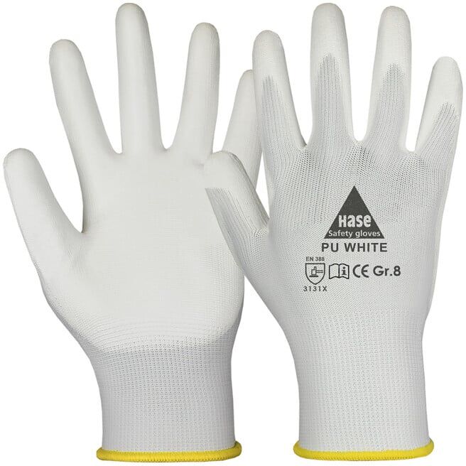 PU WHITE Gants de montage en polyester/PU Réf. 6 Hase (509520-6)