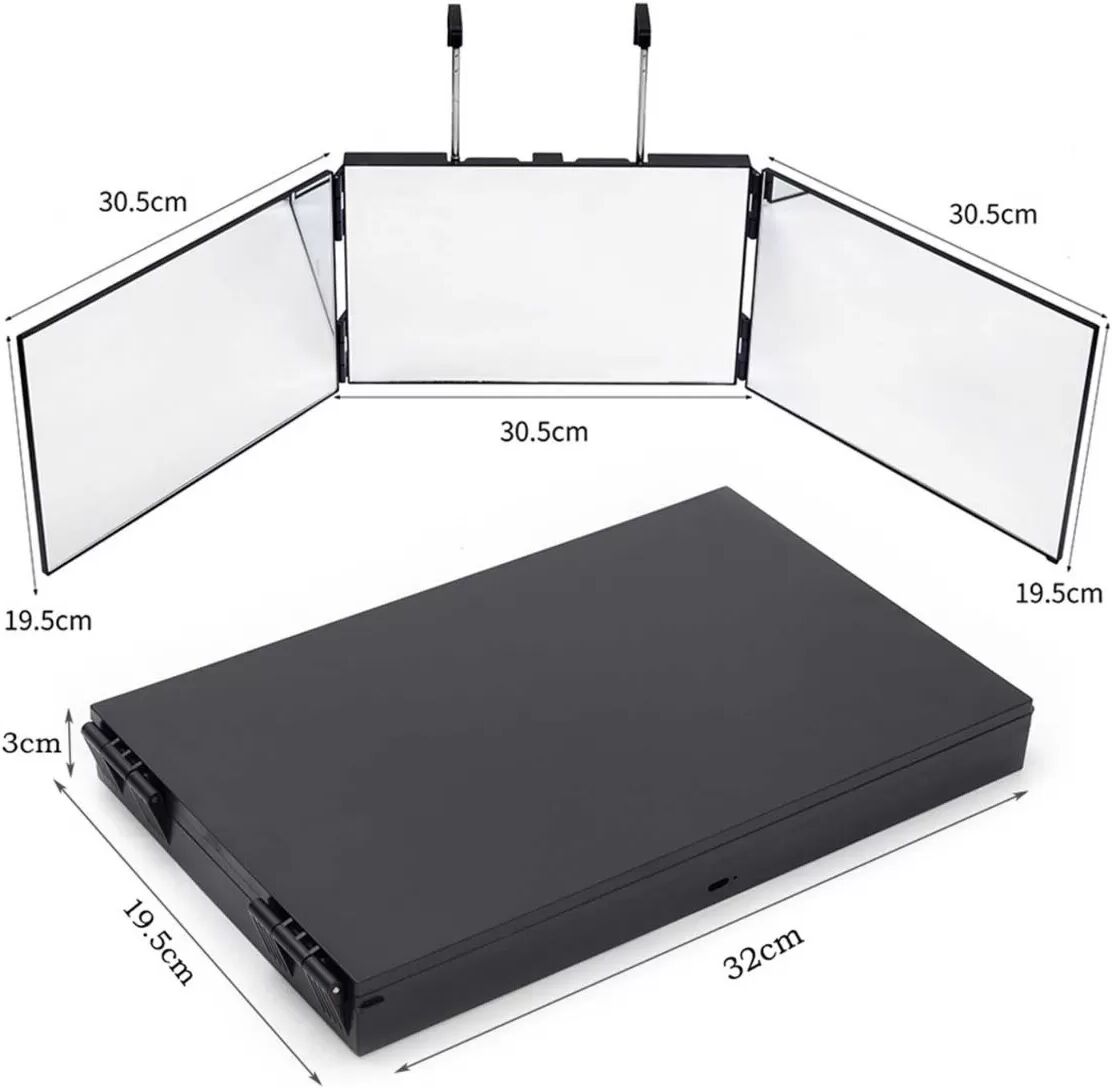 INF Petit Miroir de Maquillage Noir Tri-pli Suspendu - Portable & Montage Mural