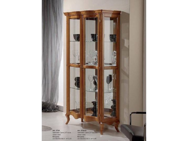 JVmoebel Vitrine Luxus Vitrine aus Glas mit Holzschnitzereien in edlem Braun (1-St) Made in Europa