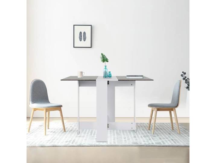 Table Blanche+ Bétone Pliante Style Contemporain 4-6 Personnes Table à Manger en Bois