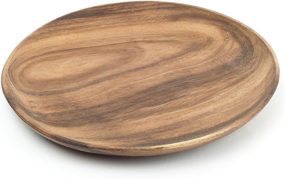 Ronde houten serveerschaal van acaciahout, diameter: 15 cm