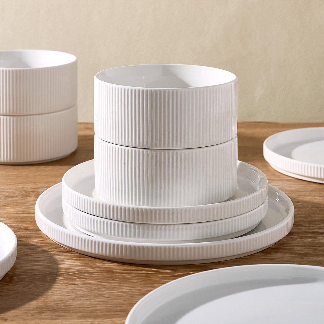 Latitude Run 18-Piece Porcelain Dinnerware Set - Service For 6 Pure White 18