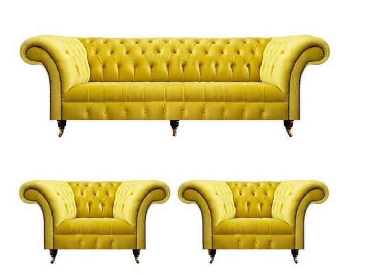 Xlmoebel Chesterfield-Sofa Luxuriöse gelbe Chesterfield-Garnitur für elegantes Wohnen, Garnitur, Hergestellt in Europa