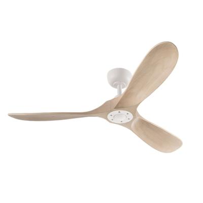 7214 Weißer Metall-Deckenventilator, 132 cm, 26-W-Gleichstrommotor, 3 gebleichte Holzflügel, mit Fernbedienung und 6 Geschwindigkeitsstufen – Perenz