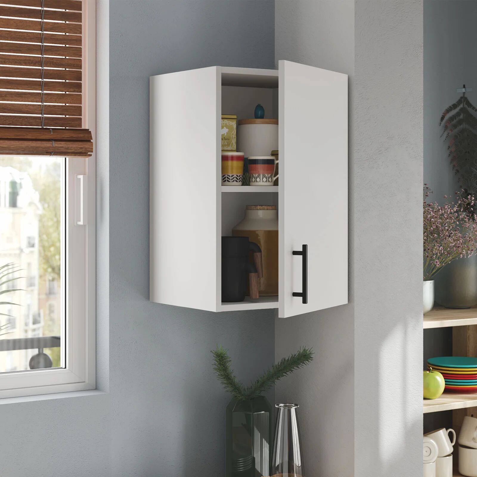 garneroarredamenti Mobile pensile multiuso 40x60h cm componibile 1 anta bianco lucido Kimera