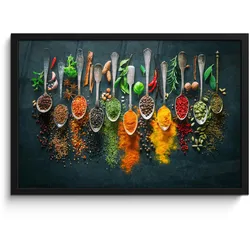 POSTER MIT RAHMEN Kräuter - Gewürze - Löffel 60x40 cm