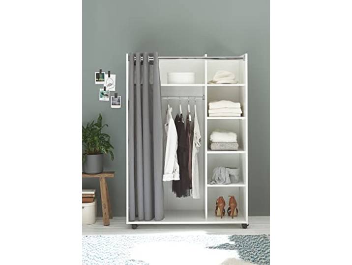 möbelando Kleiderschrank rollbar Kleideraufbewarhung Holzschrank Schrank Regal Jill II