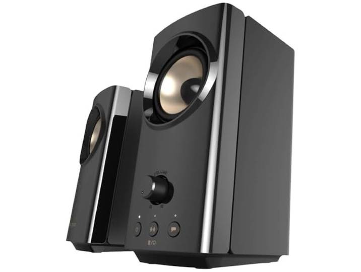 Creative T60 2.0 compacte Hi-Fi-desktopluidsprekers met Clear Dialog en Surround door Sound Blaster, USB-C-audio, microfoon- en headsetpoorten, Bluetooth 5.0, piekvermogen tot 60 W