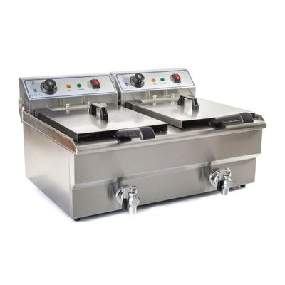 Helloshop26 - Edelstahl-Fritteuse mit 2 x 16-Liter-Behältern herausnehmbarem Heizelement Ablasshahn 380 V Profi-Modell 3614029