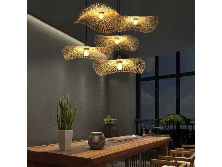 Luminaire suspendu en bambou et rotin fait main JOYINLED, lampe de plafond bohème pour salle à manger, chambre à coucher, restaurant vintage, lustre suspendu