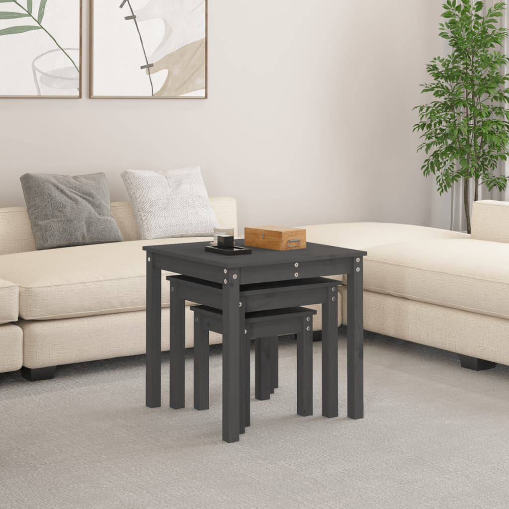 ClassicLiving Bernards Solid Wood Top Four Leg Square Nesting Side Tables Grey 55cm W