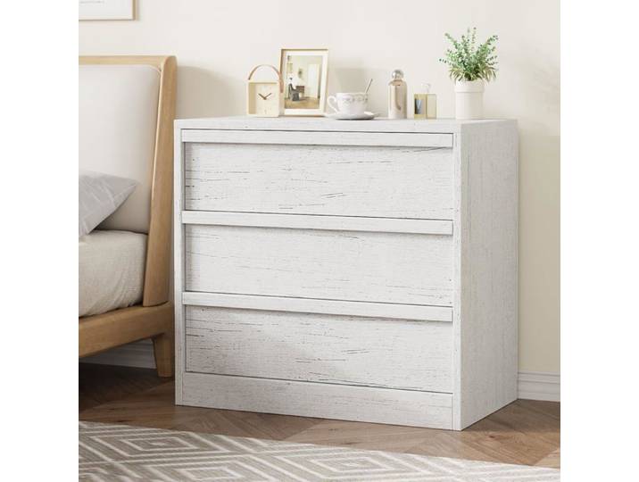 Commode trois tiroirs - LUNSY - 40 4x74 9x77 5 cm - Blanc - Design moderne - Tiroirs spacieux