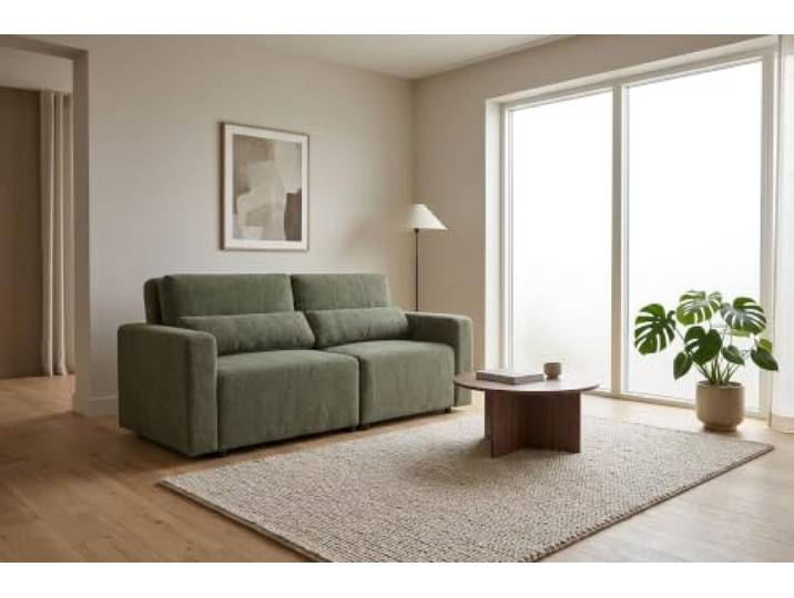 2-Sitzer-Sofa, ausklappbar, mit Stauraum, hellblauer Velours, Komo Family