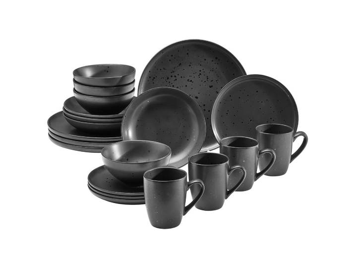 Novel Kombiservice, Schwarz, Keramik, 20-teilig, Punkte, 360 ml,610 ml, Lfgb, handgemacht, Geschirr, Geschirr-Sets, Kombiservice