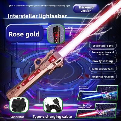 Youfap Market Colorful Glowing Sword Toy With Music & 2 in 1 Rotating Light For Kids rose Gold