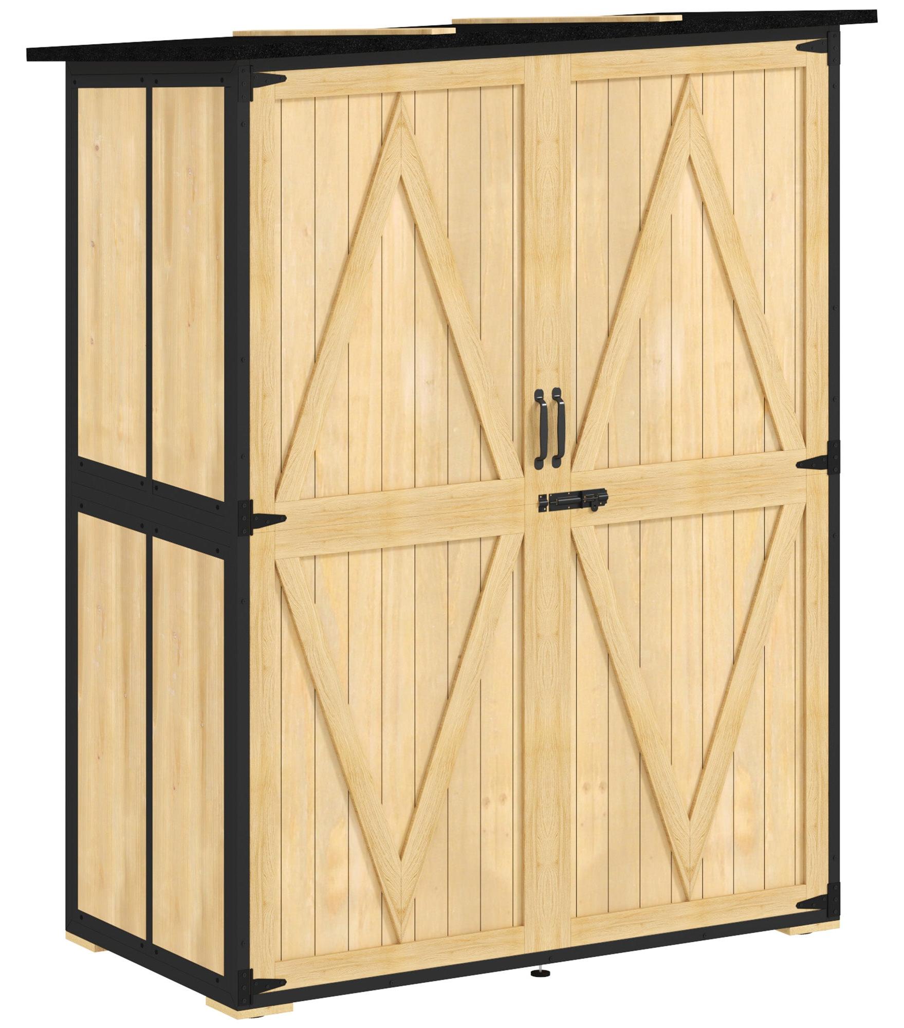 Gartenschrank aus Holz mit 2 Regalen | Farbe: Naturholz | Abmessungen: 74x140x173 cm