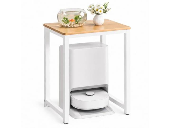 Aufbewahrungsständer für Saugroboter, Staubroboter Schrank für Saugroboter Multifunktionaler Beistelltisch mit Holzplatte, für Schlafzimmer, Wohnzimmer, Wohnheim(Natural,80x60cm/31x24in)