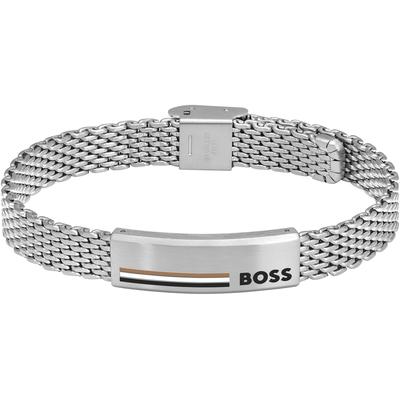 Armband BOSS "ALEN", silber (edelstahlfarben), Armbänder, Herren, 20cm, Edelstahl, Armband, mit Emaille