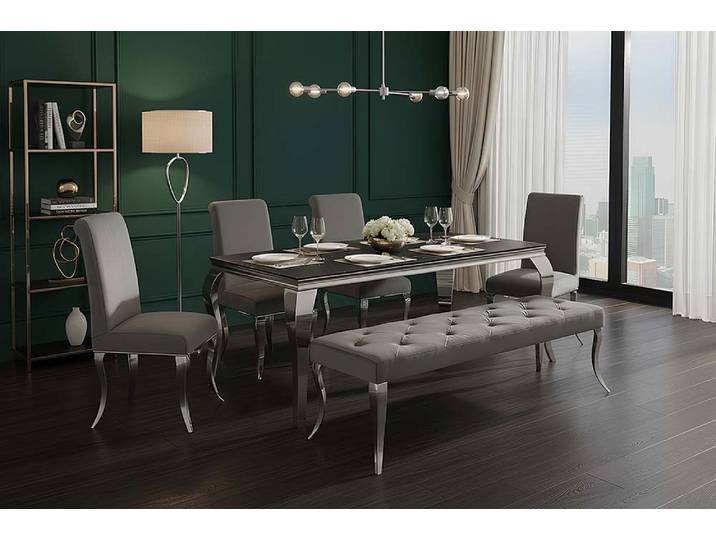 riess-ambiente Sitzbank MODERN BAROCK DELUXE 170cm grau / silber - Samt, Edelstahl, gepolstert (Einzelartikel, 1-St), Polsterbank mit Zierknöpfen - ideal für glamouröse Essbereiche & Flure