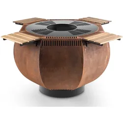 The Favilla WOX XXL Feuerschale & Feuerkorb mit Grill – 1150x1150x800 mm, Corten-Stahl, rauchfrei & sicher
