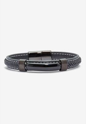 Men's Big & Tall Men'S Natural Black Onyx Black Ruthenium-Plated Magnetic Bracelet 9-Inch by PalmBeach Jewelry in Black