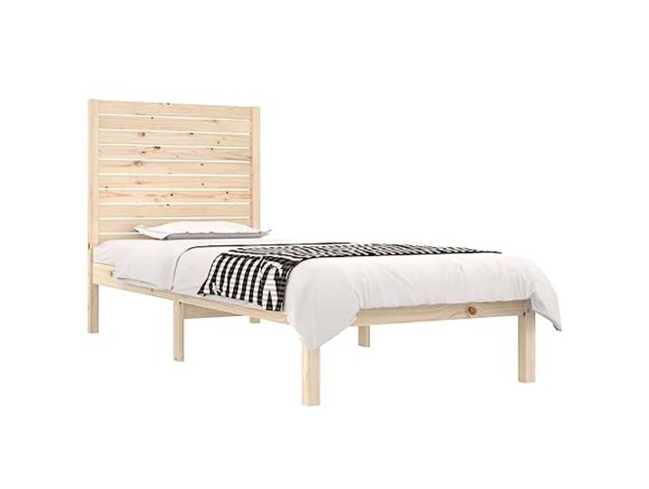 KTHLBRH Bettrahmen aus Massivholz 90 x 190 cm Single Massives Kiefernholz, unbehandelt, robuster Rahmen, Kopfteil inklusive, zeitloses Design
