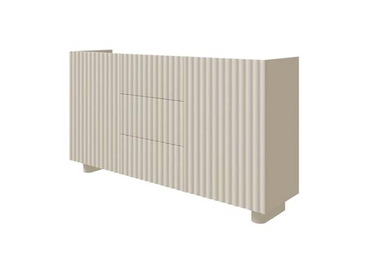 Kommode Weiß mit Schubladen 84cm x 144 x 38,8cm - Fiorra Kommode für Schlafzimmer - Abgerundete Rillenfronten, Cashmere-Ton - 2 Fächer & 3 Schubladen für optimale Organisation - MDF/Melamin