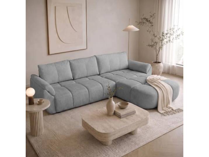 Ecksofa MASSIMO L-Form mit Schlaffunktion und Bettkasten, Grau (TORO 10) L-Form, universelle Ottomane, Bonellfederkern, Schlaffläche 140x236 cm, TORO Stoff