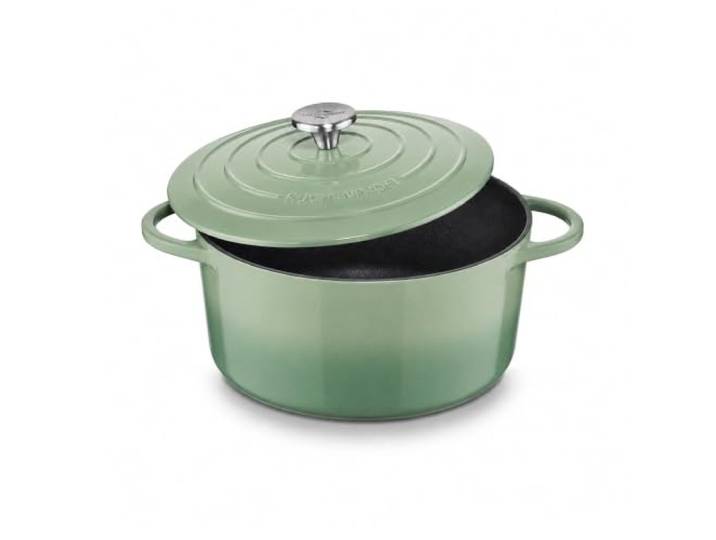 KÜCHENPROFI Gusseisen-Bräter mit Deckel, emailliert, 24 cm, Jade Runder Gusseisen-Bräter mit Energieeffizienz, optimaler Wärmespeicherung, Edelstahlknopf, für alle Herdarten geeignet