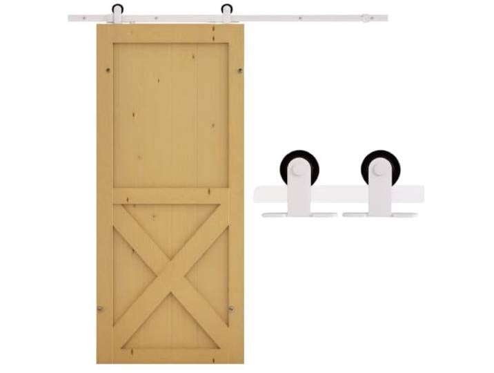 HOMCOM Kit de porte coulissante Grange Suspendue 183 cm Blanc Quincaillerie Grange\, Rail\, Acier au Carbone