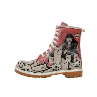 Schnürboots DOGO "Long Boots Schnürstiefel Bad Cats Mad Cats Damen Stiefeletten", Damen, Gr. 37, Normalschaft, bunt (rot), Lederimitat, Schuhe Schnürboots, Handgefertigt