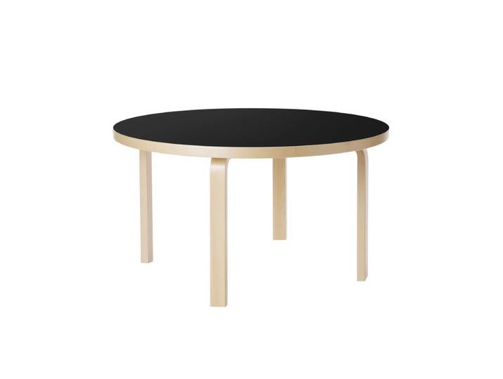 ARTEK table enfant AALTO TABLE 90A (Bouleau laqué naturel, plateau en linoléum noir - bois massif)