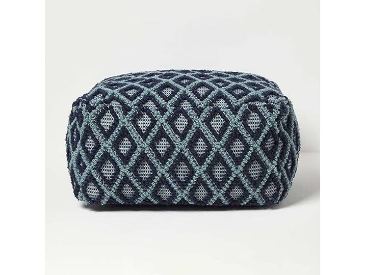 Homescapes Pouf Tula blau-Petrol mit 3D-Rautenmuster 55x30 cm, Sitzsack quadratisch, Sitzquader Bodenkissen