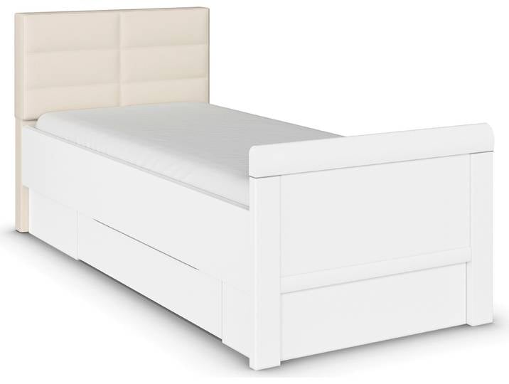 Stauraumbett RAUCH Bett Einzelbett Stollenbett Bettkästen EVELYN , weiss (alpinweiß), B:99cm H:100cm L:214cm, Betten, Stauraumbett, in Komforthöhe mit Polsterkopfteil sowie Schubladen MADE IN GERMANY