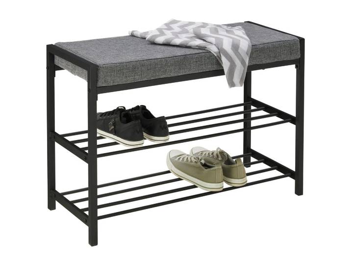 Carryhome Schuhbank, Schwarz, Dunkelgrau, Metall, Textil, 80x52x30 cm, Abstellfläche, Garderobe, Schuhaufbewahrung, Schuhregale