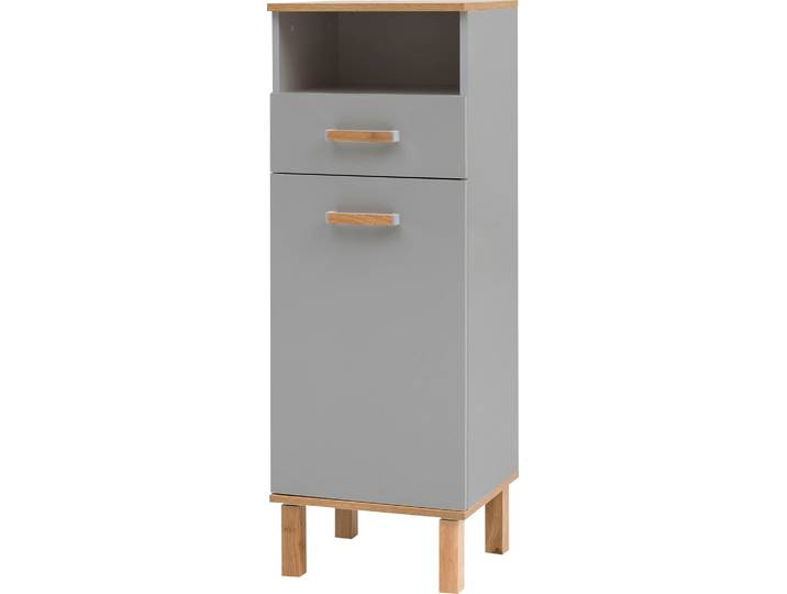 Midischrank SCHILDMEYER Padua , grau (platingrau, eichefarben landhaus), B:40,4cm H:114,5cm T:35cm, Holzwerkstoff, Schränke, Midischrank, Füsse aus Massivholz