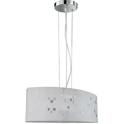 Hängeleuchte Pendellampe Pendelleuchte Glasschirm opal Schirmleuchte Wohnzimmerlampe Küche, Metall Glas Muster satiniert, 2x E27 Fassung, LxBxH 50x20x150cm