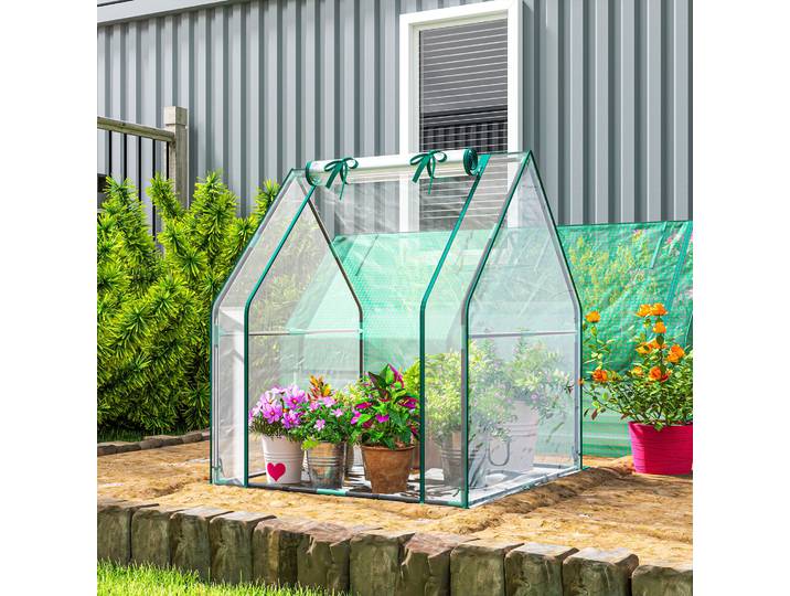Outsunny Serre Jardin 90x90x105cm Acier Base Étanche Porte Enroulable