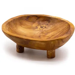 Smooth Teakwood Fruit Bowl on Legs - 30x23x10cm