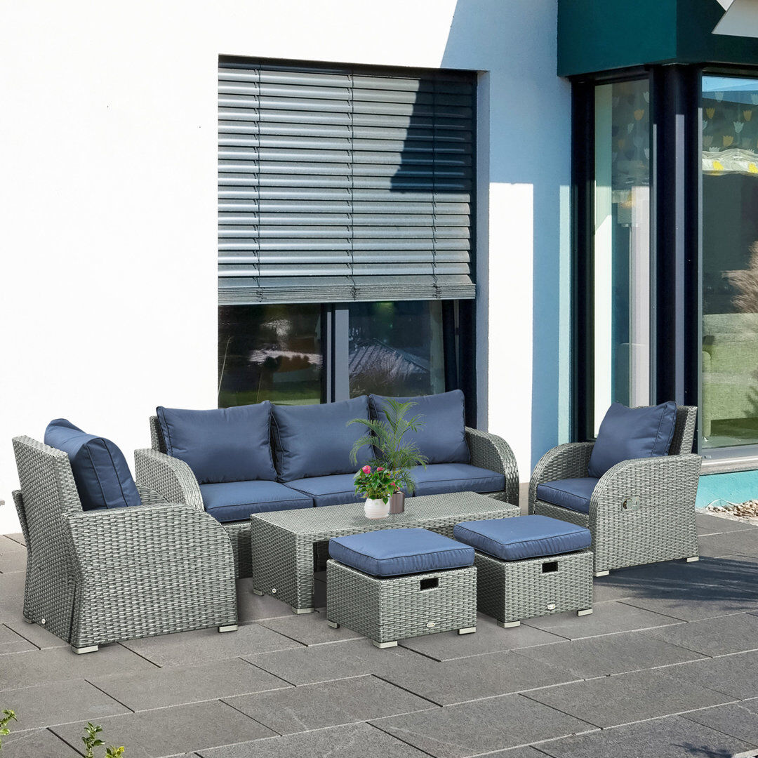 Outsunny Annease 7 Seater Rattan Garden Furniture Set 2 Reclining Chairs Orange 7