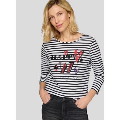 3/4-Arm-Shirt RABE, Damen, Gr. 44, schwarz, Obermaterial: 95% Baumwolle, 5% Elasthan, bedruckt, gestreift, regular fit taillenbedeckt, Rundhals, gerader Abschluss, Shirts 3/4-Arm-Shirt, mit Schriftzug