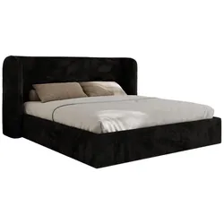 POLSTERBETT EMORA CLASSIC 180/200 - Schwarz Plüsch - Schaum-Matratze