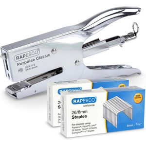 RAPESCO Heftzange Porpoise Classic, 1298A, chrom, offene und geschlossene Heftung, Heftleistung bis 45 Blatt