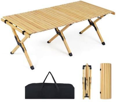 Costway 48 Inch Folding Camping Table with Carry Bag for Backyard-Natural